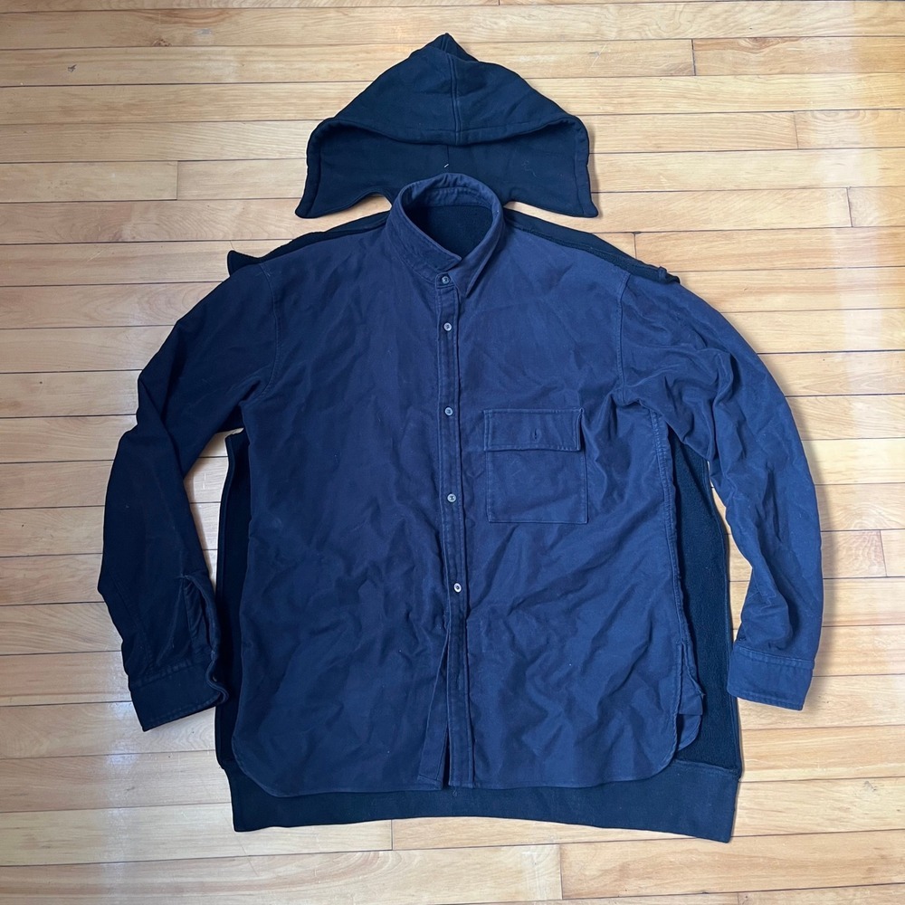 Maison Mihara Yasuhiro Layered Hybrid Hoodie Shirt Navy Black Mens Oversized